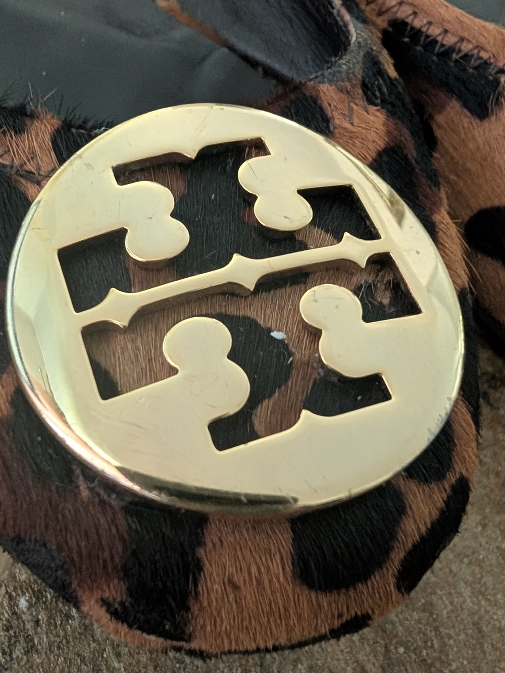 Tory Burch Leopard Pony-Hair Flats with Gold Logo Discs - Picture 2 of 10